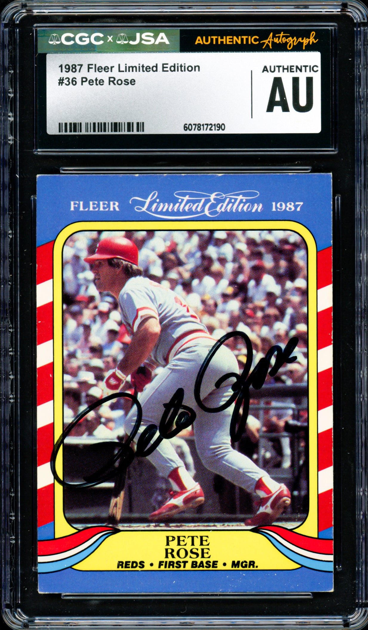 Pete Rose Autographed 1987 Fleer Limited Edition Card #36 Cincinnati Reds CGC x JSA #6078172190