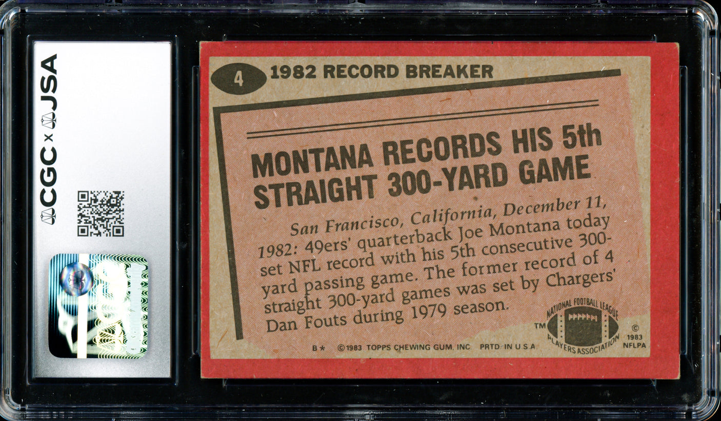 Joe Montana Autographed 1983 Topps Card #4 San Francisco 49ers Auto Grade Gem Mint 10 CGC x JSA #6078164043