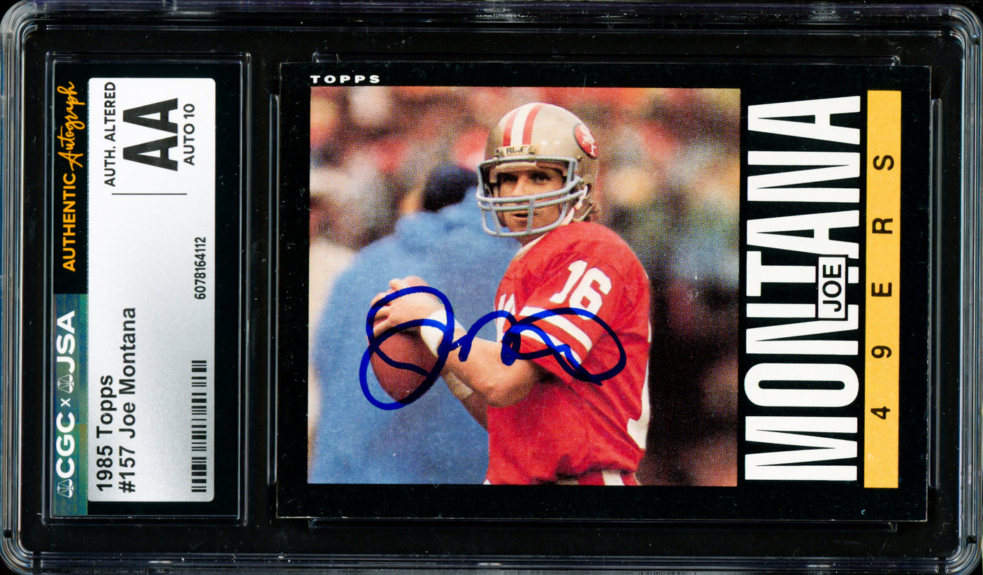 Joe Montana Autographed 1985 Topps Card #157 San Francisco 49ers CGC x JSA Altered Auto Grade Gem Mint 10 CGC x JSA #6078164112