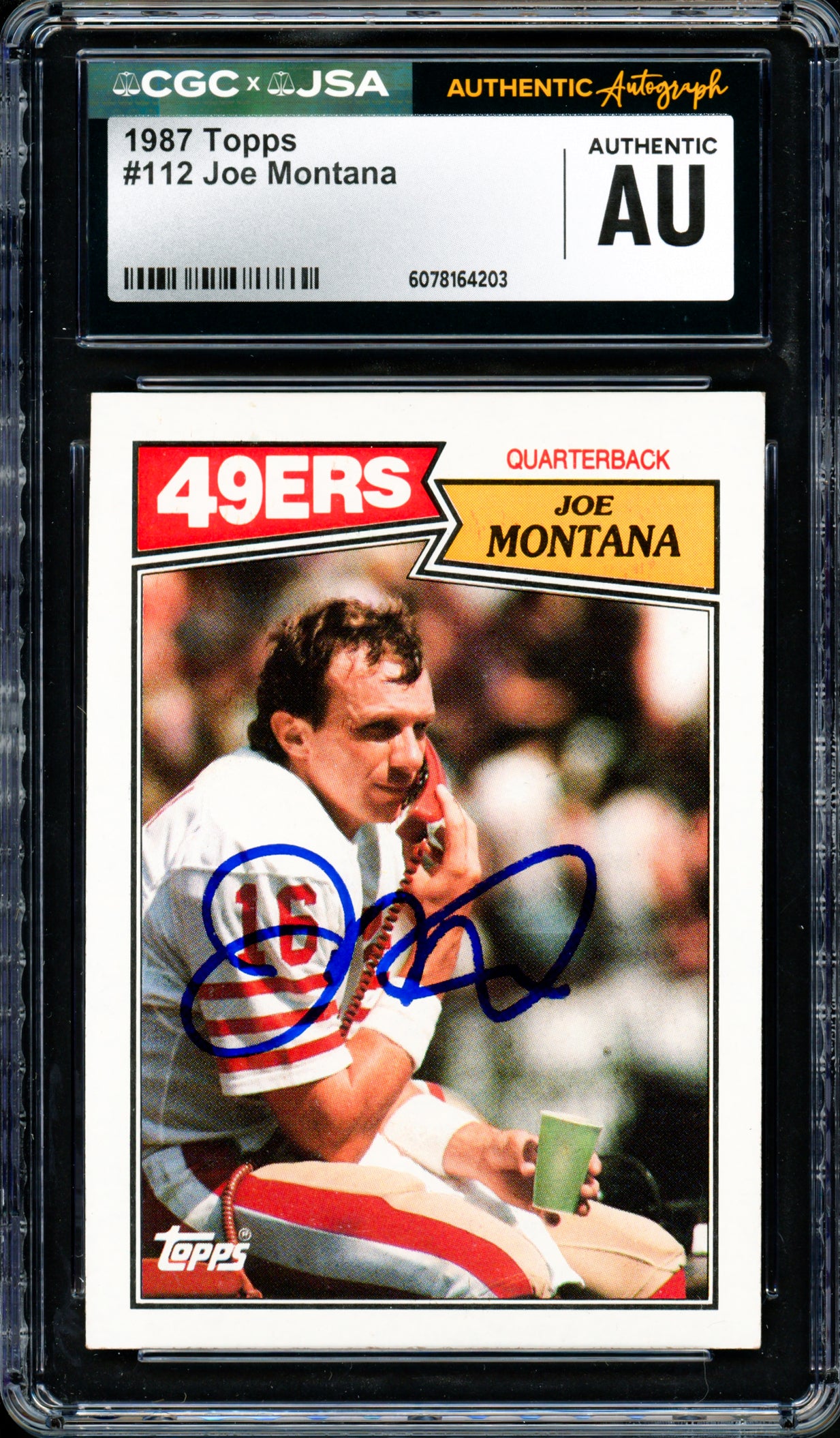 Joe Montana Autographed 1987 Topps Card #112 San Francisco 49ers CGC x JSA #6078164203