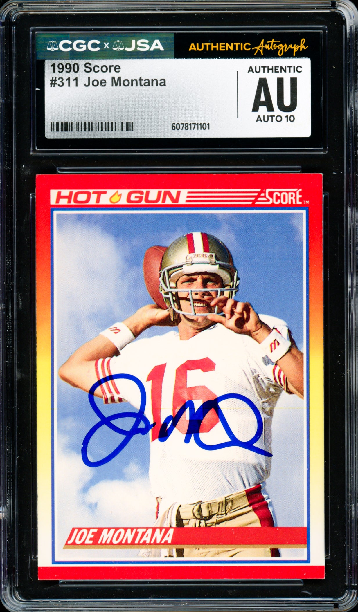 Joe Montana Autographed 1990 Score Card #311 San Francisco 49ers Auto Grade Gem Mint 10 CGC x JSA #6078171101