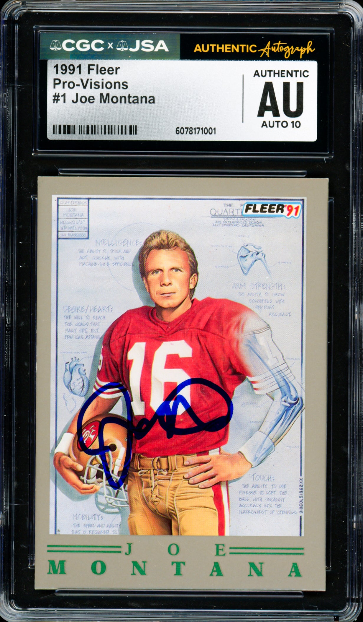 Joe Montana Autographed 1991 Fleer Pro-Visions Card #1 San Francisco 49ers Auto Grade Gem Mint 10 CGC x JSA #6078171001