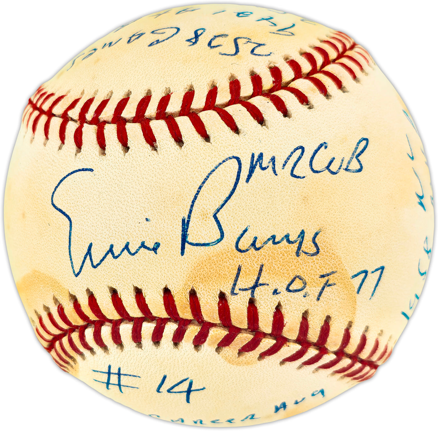 Ernie Banks Autographed Official NL Statball Baseball Chicago Cubs 14 Inscriptions #514/100 Beckett BAS QR #BU86740