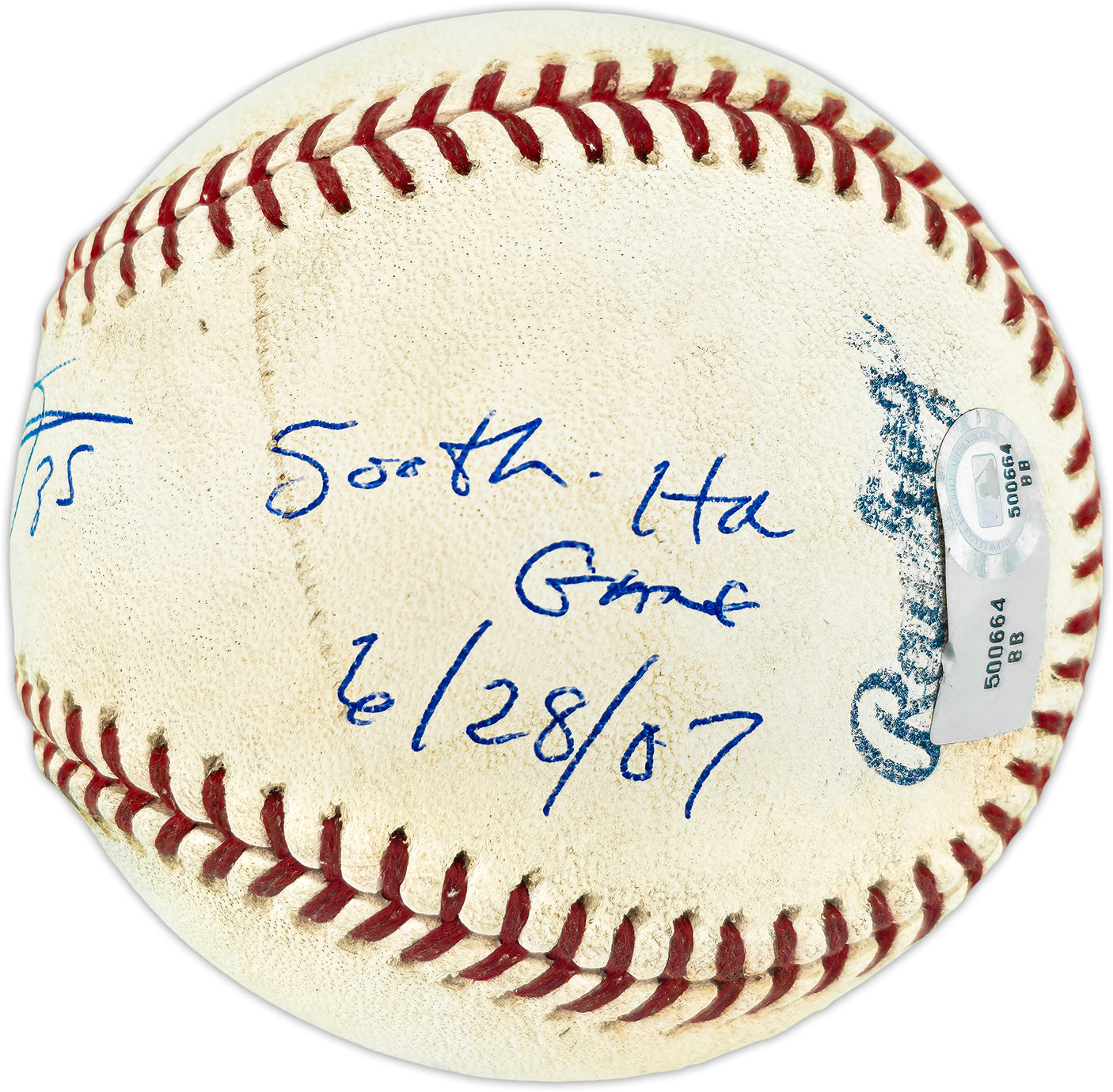 Frank Thomas Autographed Official Game Used 500th Home Run Game Baseball Toronto Blue Jays "500th HR Game 6/28/07" Beckett BAS QR #BU86775