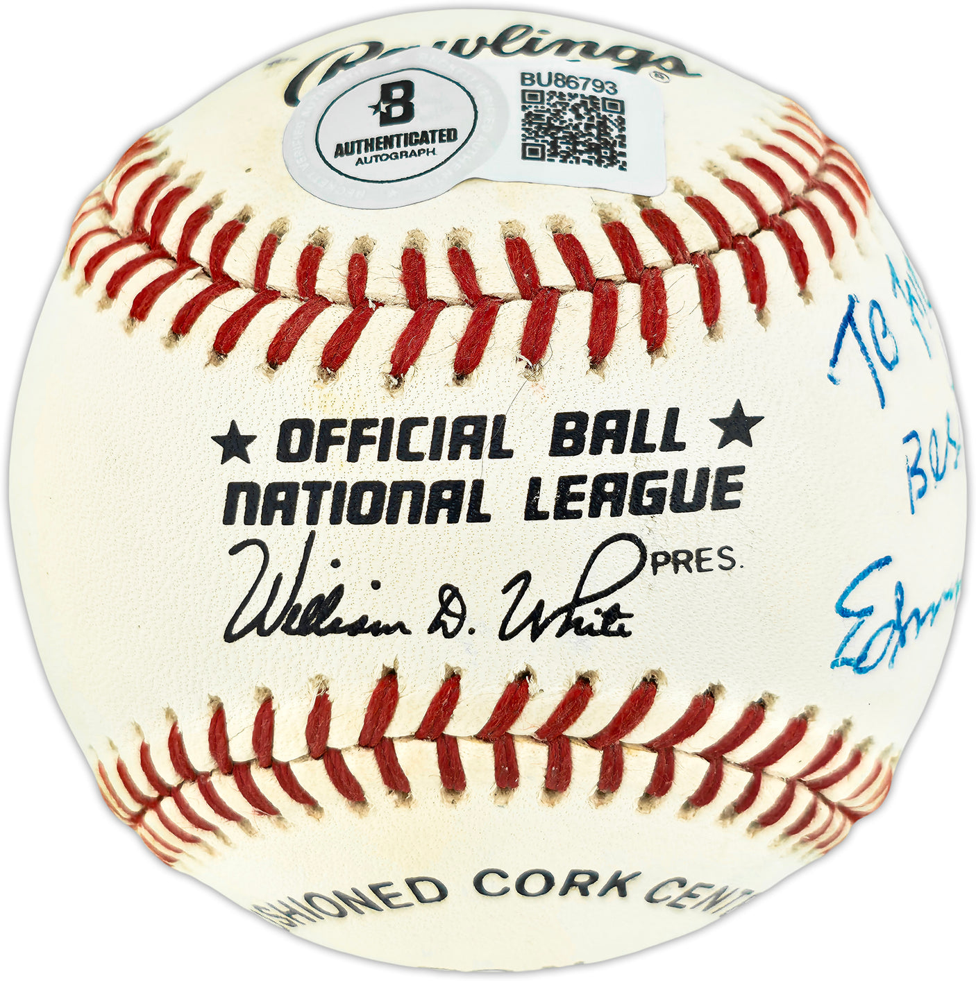 Sandy Amoros Autographed Official NL Baseball Brooklyn Dodgers "To Frank" Full Name Beckett BAS QR #BU86793