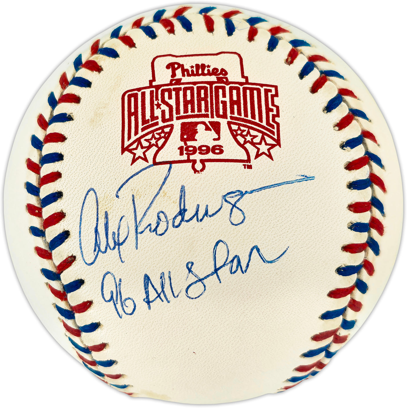Alex Rodriguez Autographed Official 1996 All Star Game Logo Baseball Seattle Mariners "96 All Star" Beckett BAS QR #BU86833