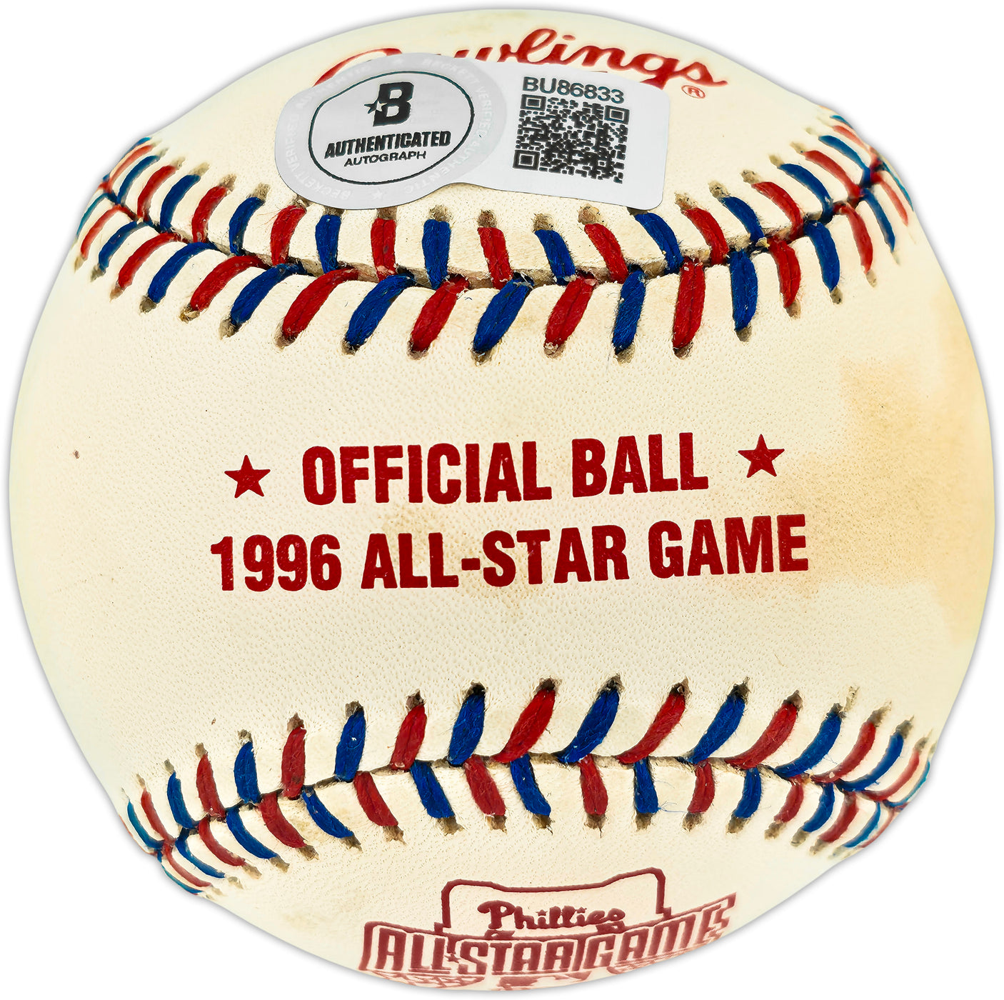 Alex Rodriguez Autographed Official 1996 All Star Game Logo Baseball Seattle Mariners "96 All Star" Beckett BAS QR #BU86833