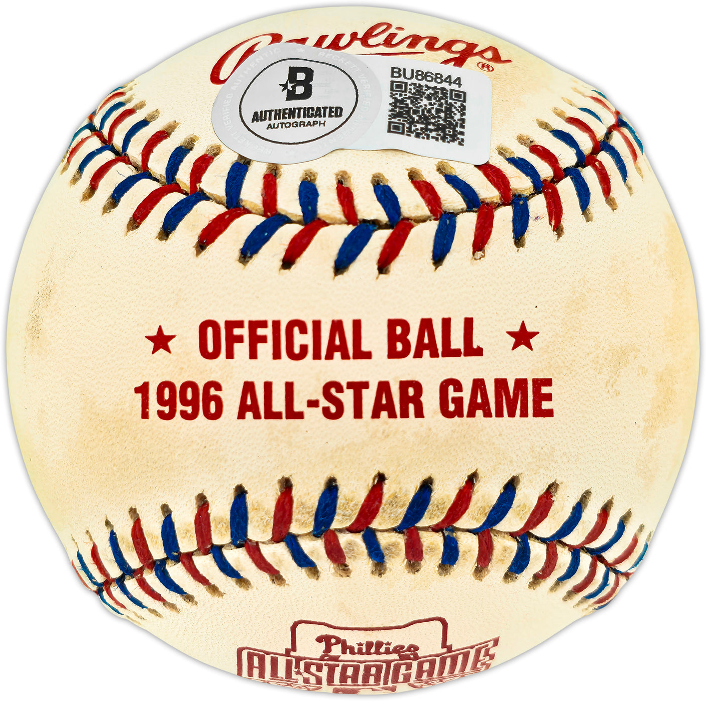 Alex Rodriguez Autographed Official 1996 All Star Game Logo Baseball Seattle Mariners "96 All Star" Beckett BAS QR #BU86844