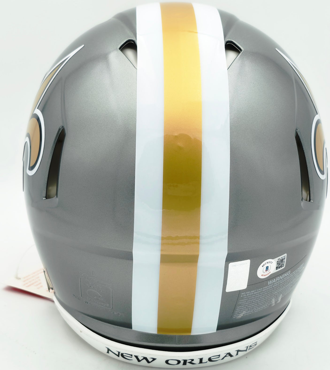 Drew Brees Autographed New Orleans Saints Full Size Flash Gray Authentic Speed Helmet "SB XLIV MVP" Beckett BAS Witness #WL26744