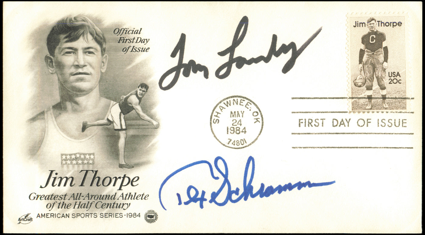 Tom Landry & Tex Schramm Autographed 1984 First Day Cover Dallas Cowboys JSA #CH82037