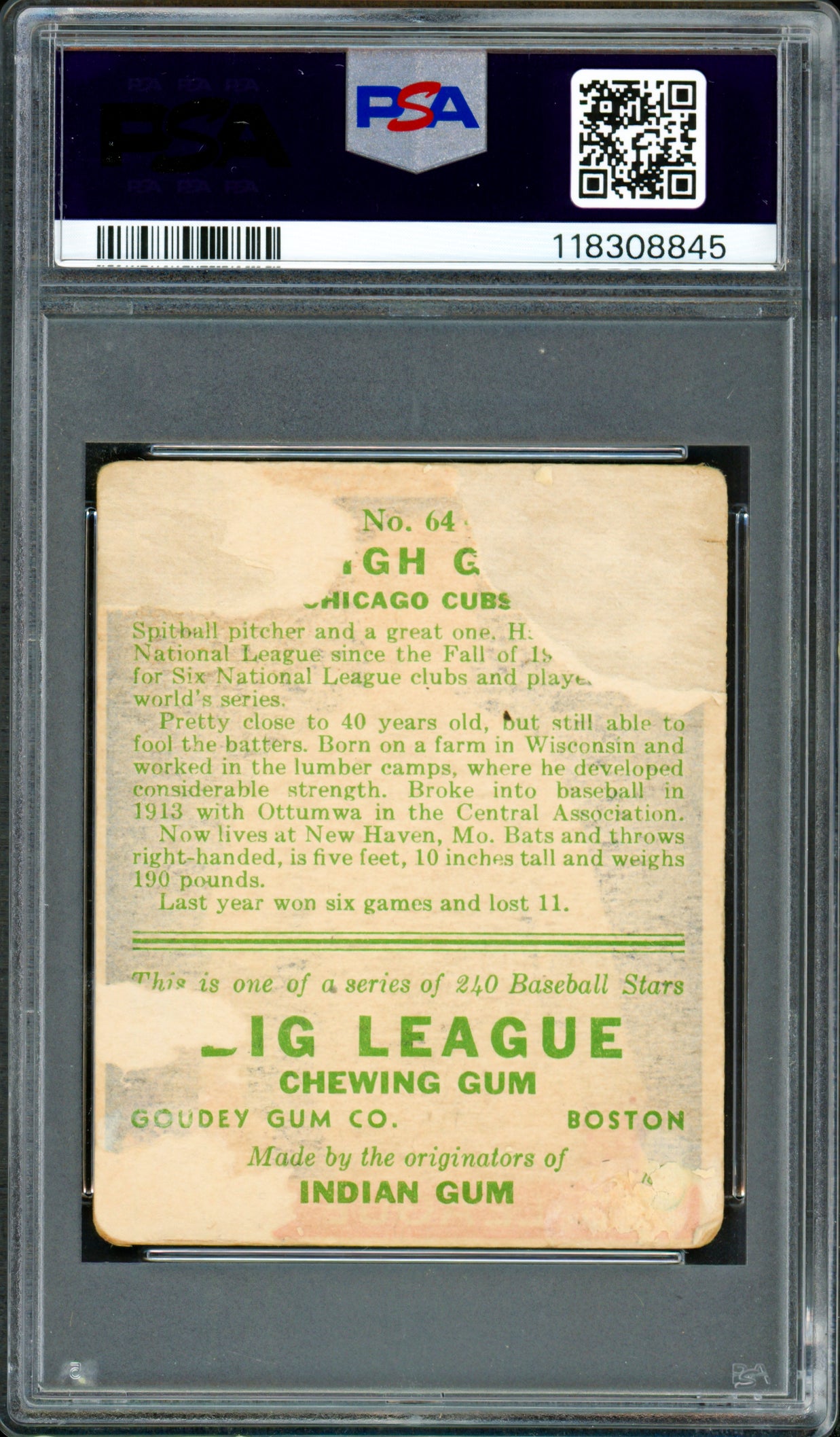 Burleigh Grimes Autographed 1933 Goudey Rookie Card #64 Chicago Cubs PSA 1 Auto Grade Near Mint/Mint 8 PSA/DNA #118308845