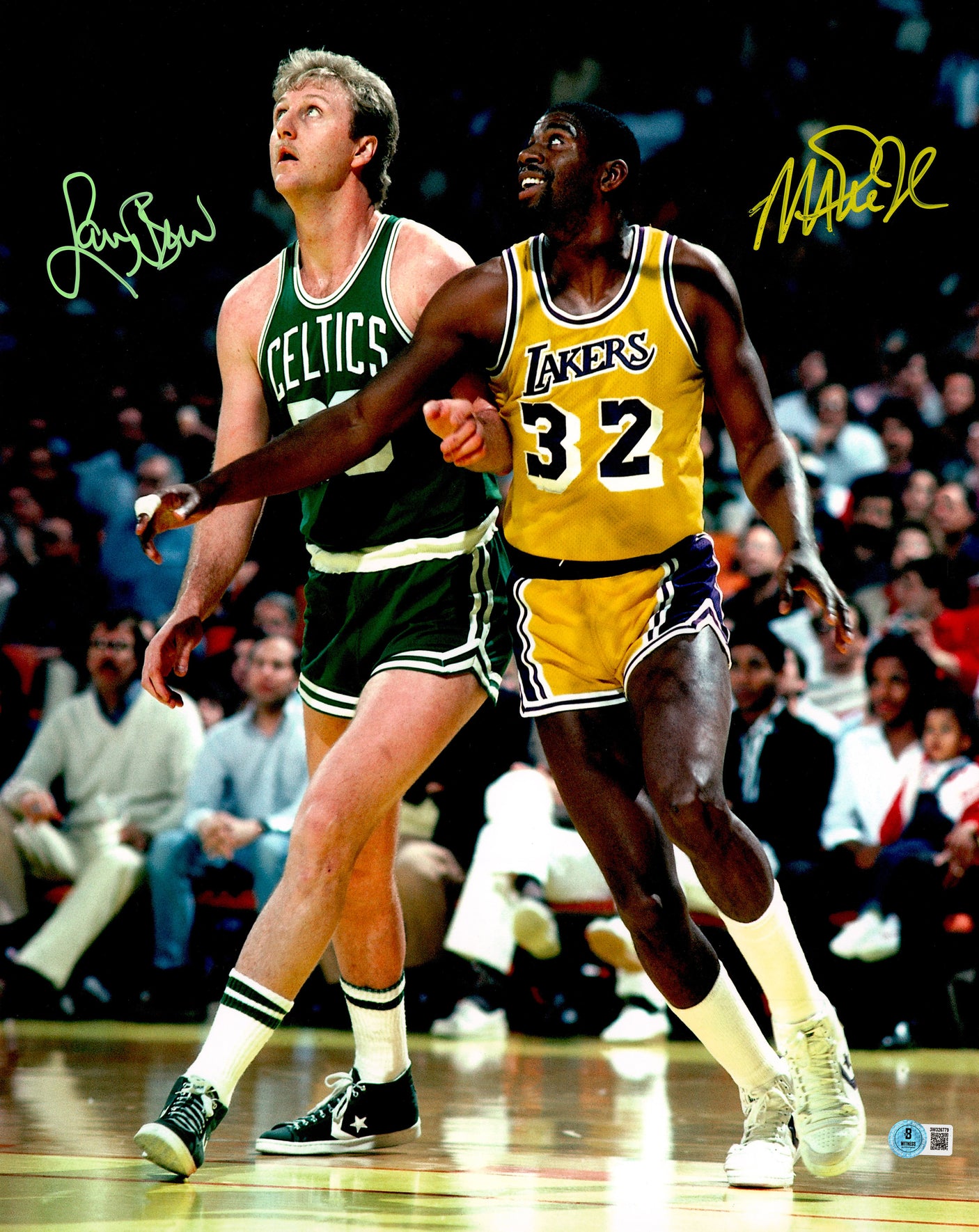 Larry Bird & Magic Johnson Autographed 16x20 Photo (Smudged) Beckett BAS Witness #3W326779