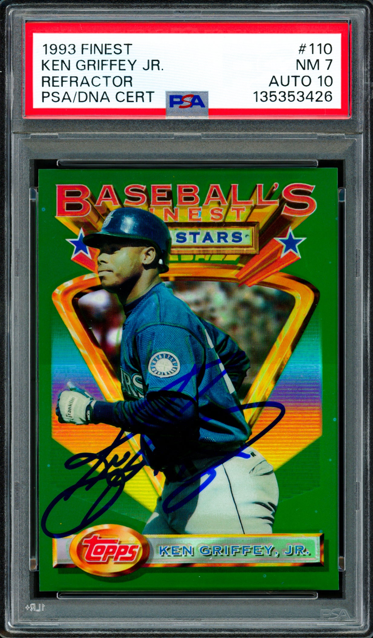 Ken Griffey Jr. Autographed 1993 Topps Finest Refractor Rookie Card #110 Seattle Mariners PSA 7 Auto Grade Gem Mint 10 PSA/DNA #135353426