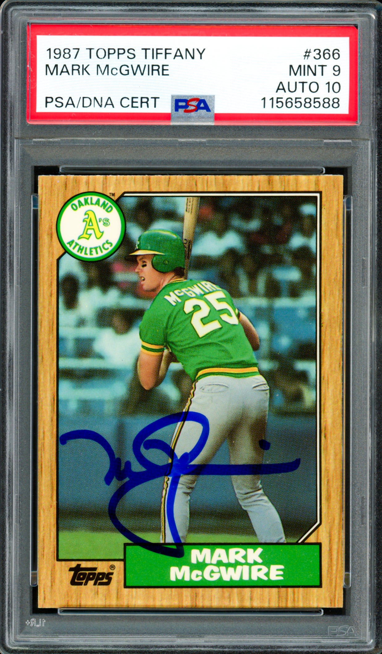 Mark McGwire Autographed 1987 Topps Tiffany Rookie Card #366 Oakland A's PSA 9 Auto Grade Gem Mint 10 PSA/DNA #115658588