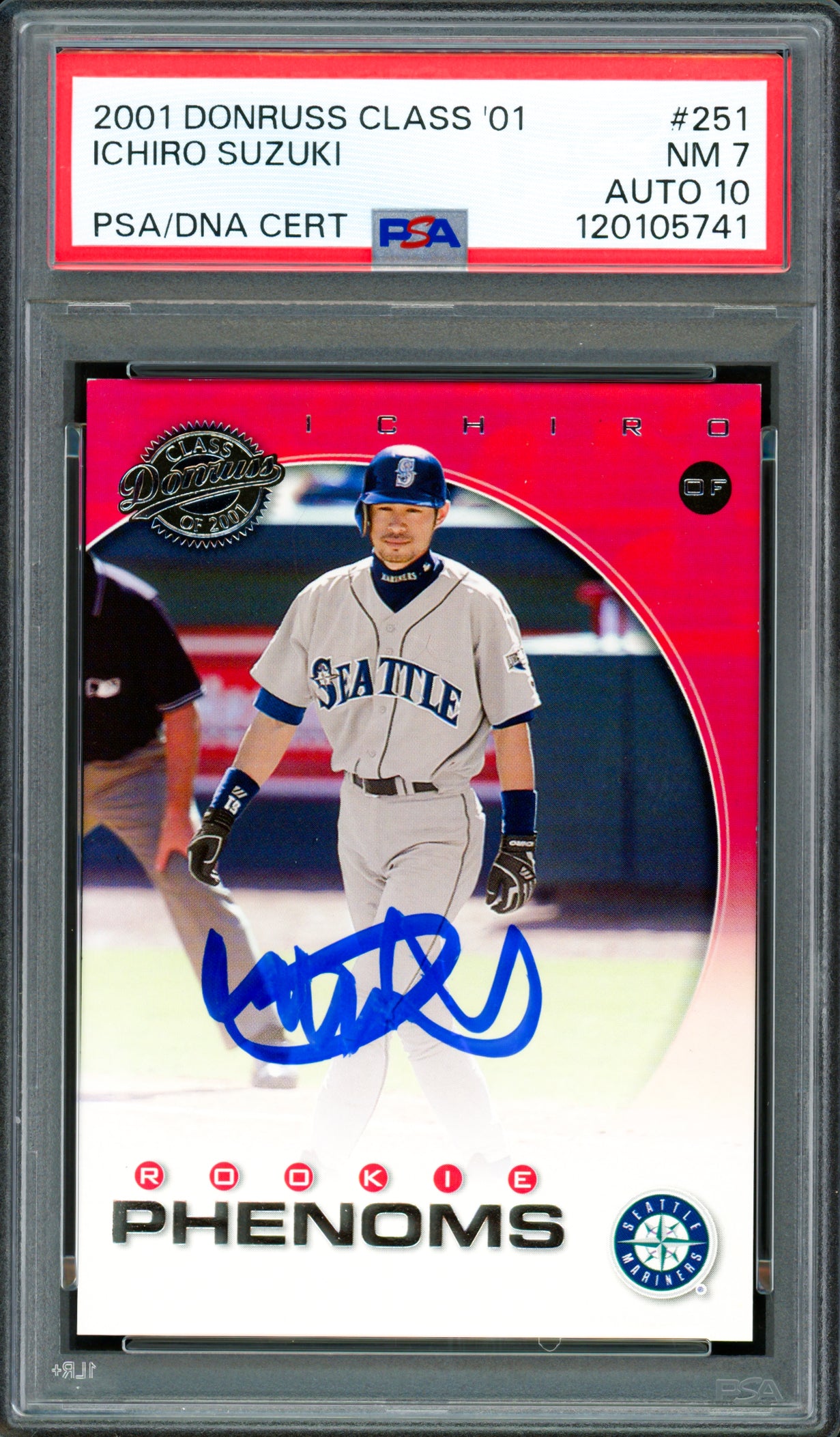 Ichiro Suzuki Autographed 2001 Donruss Class 01 Rookie Card #251 Seattle Mariners PSA 7 Auto Grade Gem Mint 10 #36/625 PSA/DNA #120105741