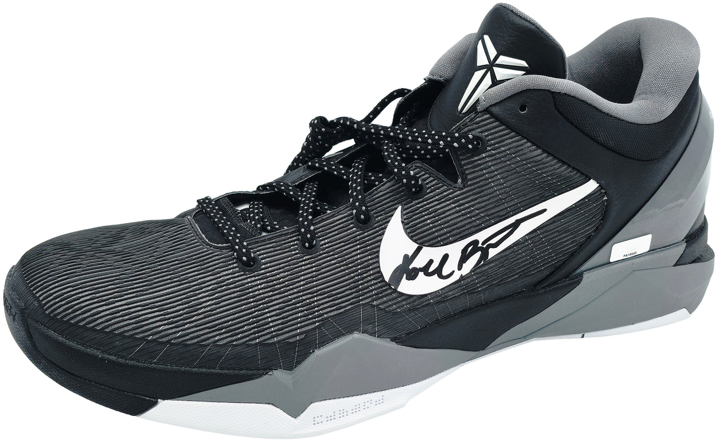 Kobe Bryant Autographed Black/Grey 2011-12 Nike Kobe VII Shoes Los Angeles Lakers (Dual Signed) Size 14 #4/8 Panini Holo #PA16640