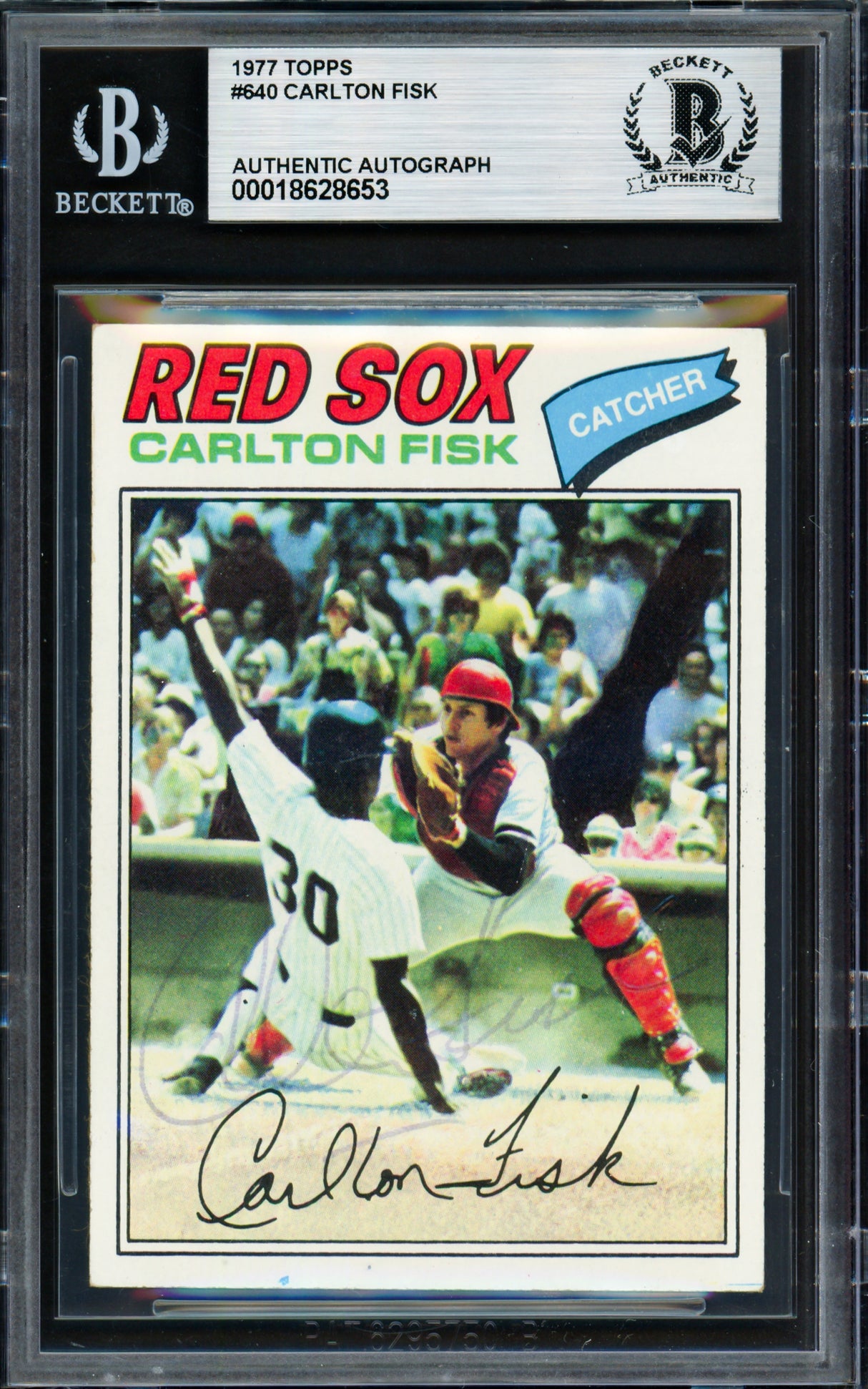 Carlton Fisk Autographed 1977 Topps Card #640 Boston Red Sox Beckett BAS #18628653