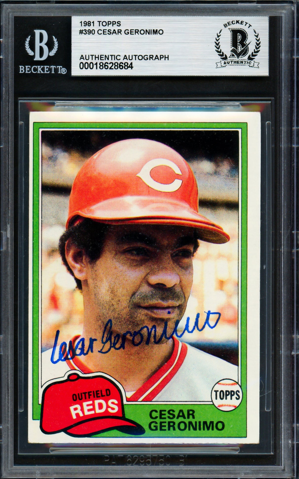 Cesar Geronimo Autographed 1981 Topps Card #390 Cincinnati Reds Beckett BAS #18628684