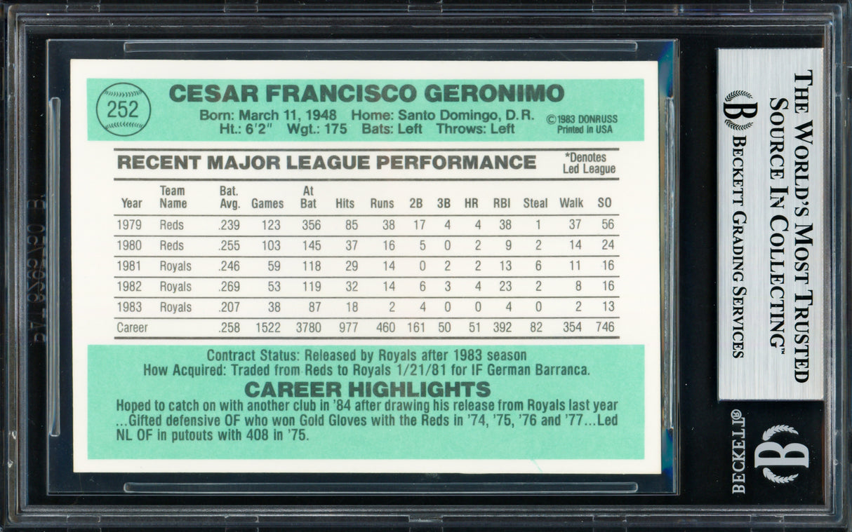 Cesar Geronimo Autographed 1984 Donruss Card #252 Kansas City Royals Beckett BAS #18628739