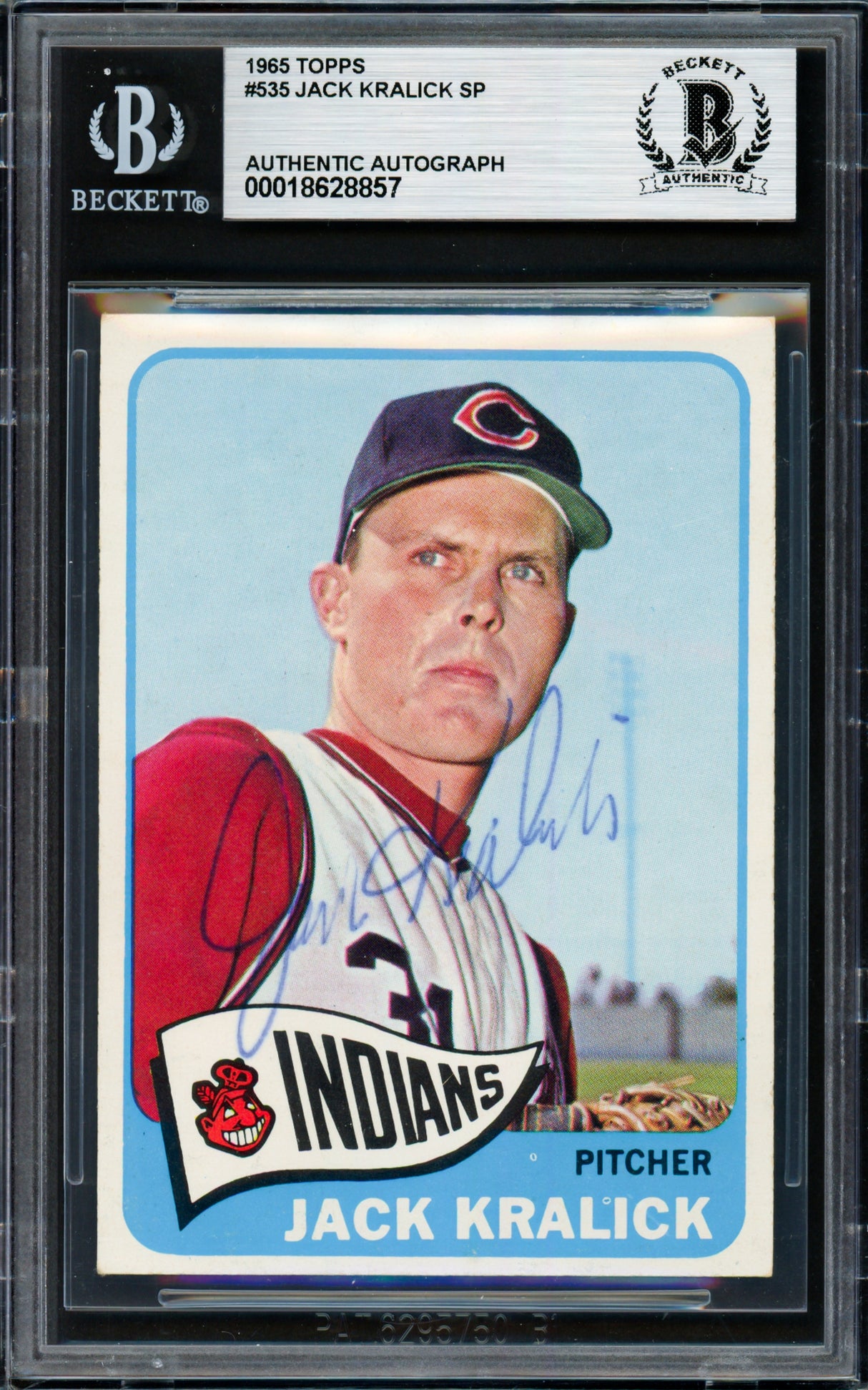Jack Kralick Autographed 1965 Topps Card #535 Cleveland Indians Beckett BAS #18628857