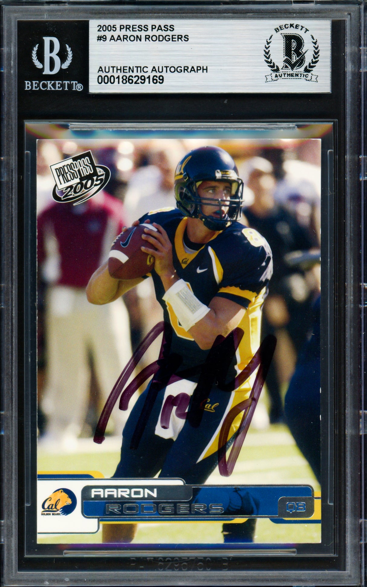 Aaron Rodgers Autographed 2005 Press Pass Rookie Card #9 Green Bay Packers Beckett BAS #18629169