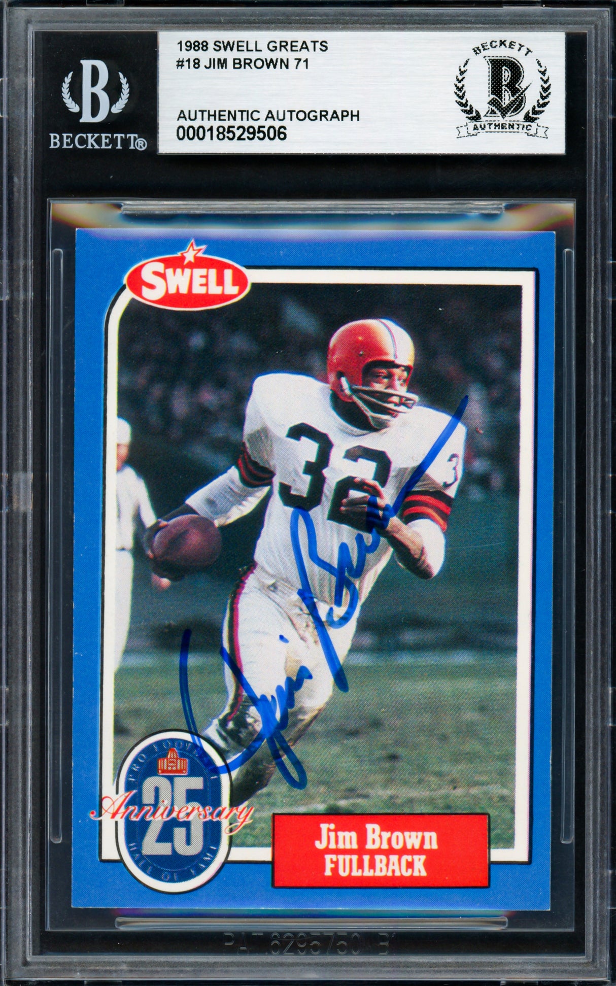 Jim Brown Autographed 1988 Swell Greats Card #18 Cleveland Browns Beckett BAS #18529506