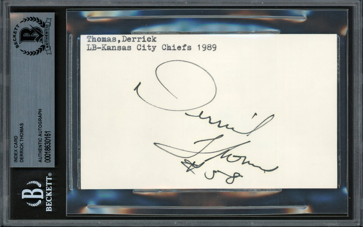 Derrick Thomas Autographed 1989 3x5 Index Card Kansas City Chiefs Vintage Rookie Signature Beckett BAS #18630161
