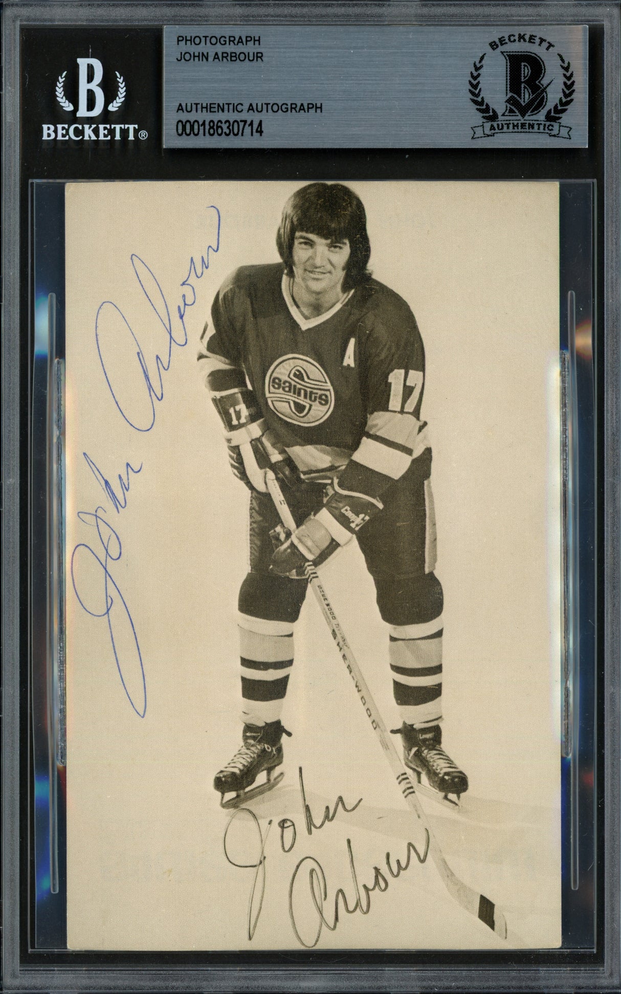 John Arbour Autographed 1972-73 3.5x5.5 Team Issued Photo Minnesota Fighting Saints (Back Damage) Beckett BAS #18630714