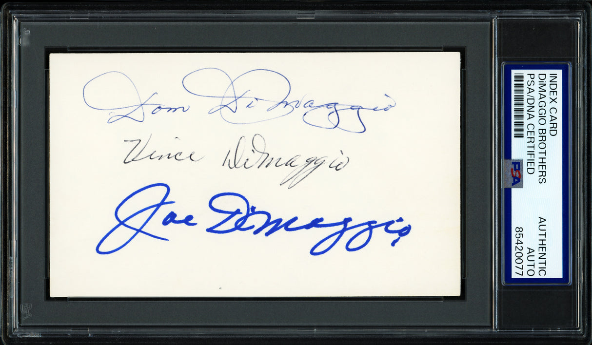 Joe, Vince, & Dom DiMaggio Brothers Autographed 3x5 Index Card PSA/DNA #85420077