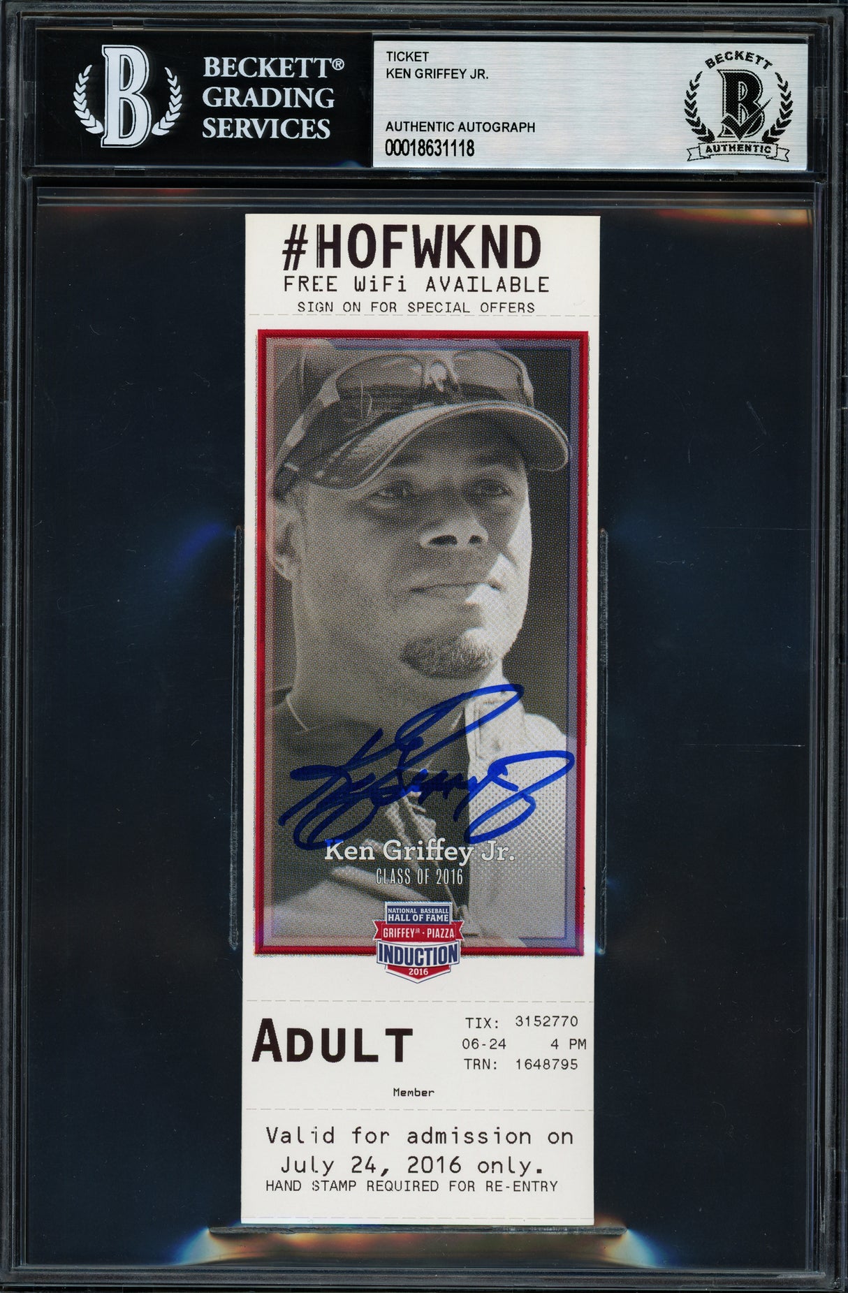 Ken Griffey Jr. Autographed 2016 Hall of Fame Induction Ticket Seattle Mariners Beckett BAS #18631118