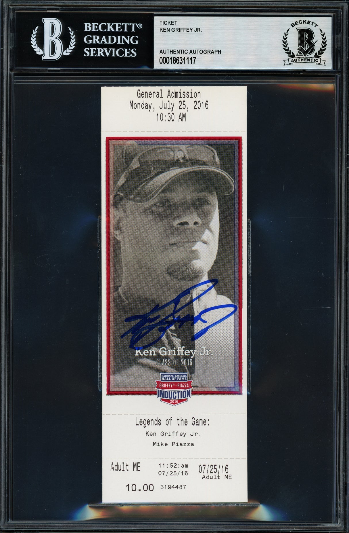 Ken Griffey Jr. Autographed 2016 Hall of Fame Induction Ticket Seattle Mariners Beckett BAS #18631117