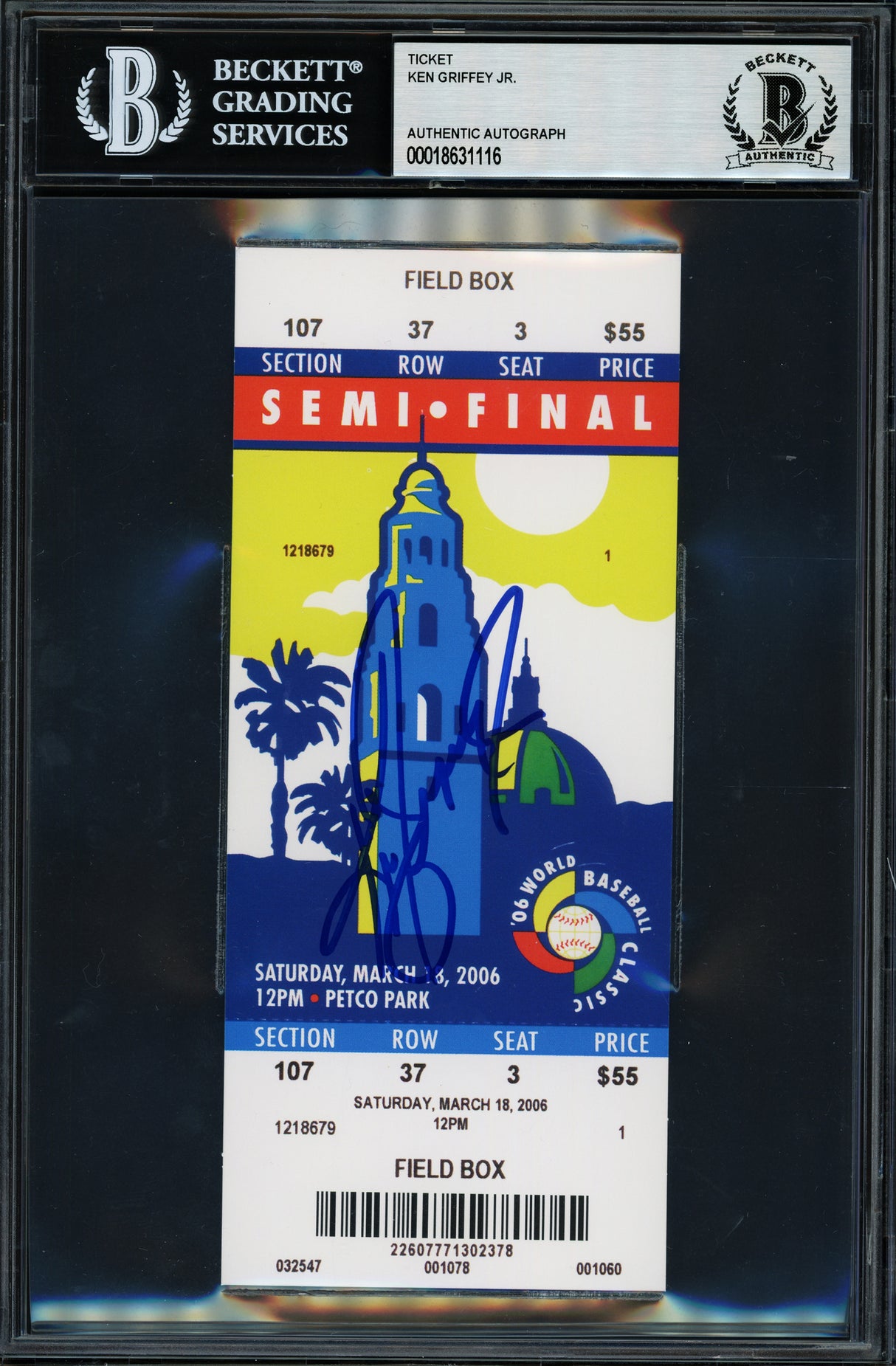 Ken Griffey Jr. Autographed 2006 WBC Semi-Final Ticket Seattle Mariners Beckett BAS #18631116