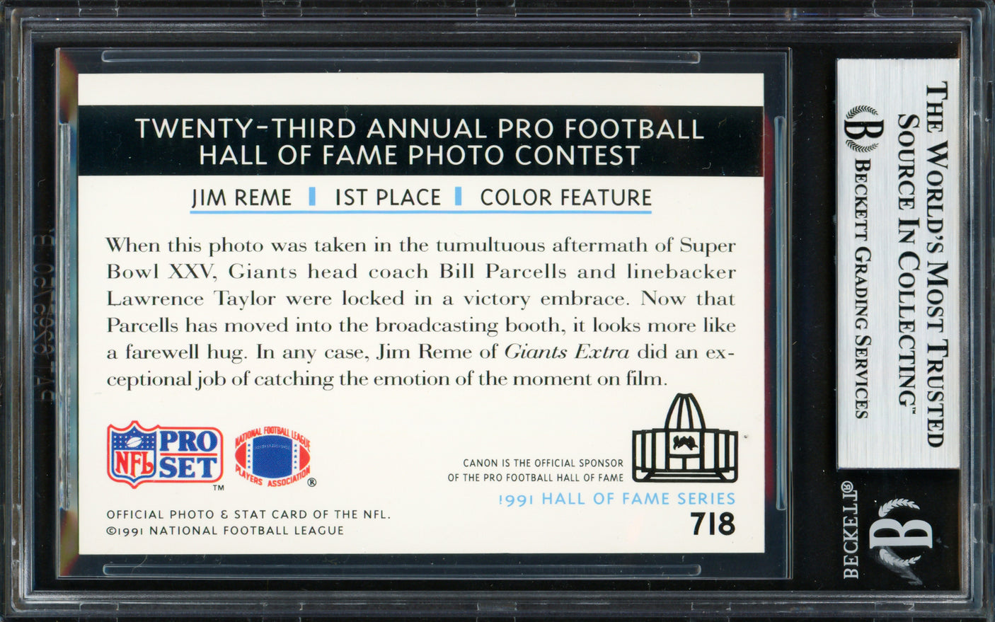 Bill Parcells & Lawrence Taylor Autographed 1991 Pro Set Card #718 New York Giants Beckett BAS #19209389