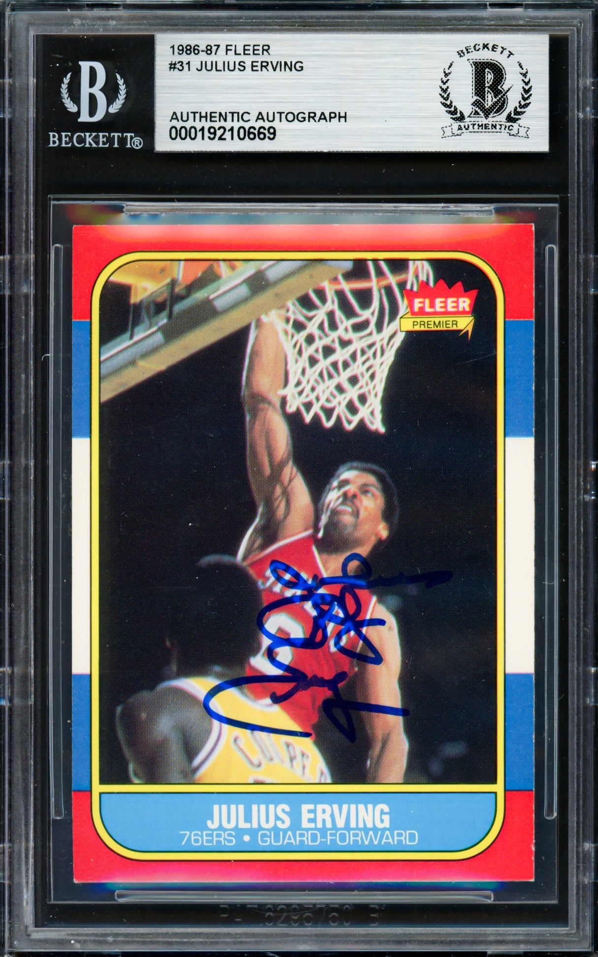 Julius Dr. J Erving Autographed 1986-87 Fleer Card #31 Philadelphia 76ers Beckett BAS #19210669
