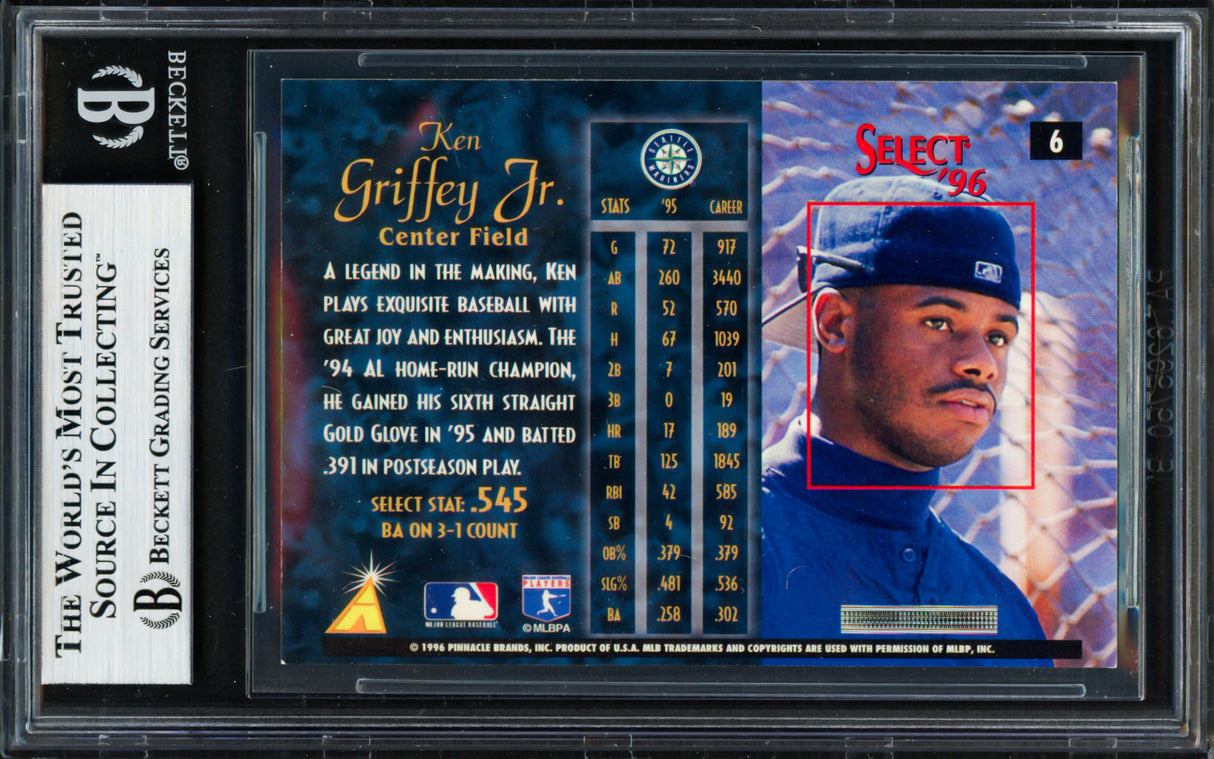 Ken Griffey Jr. Autographed 1996 Select Card #6 Seattle Mariners Dogpile Beckett BAS #19212393