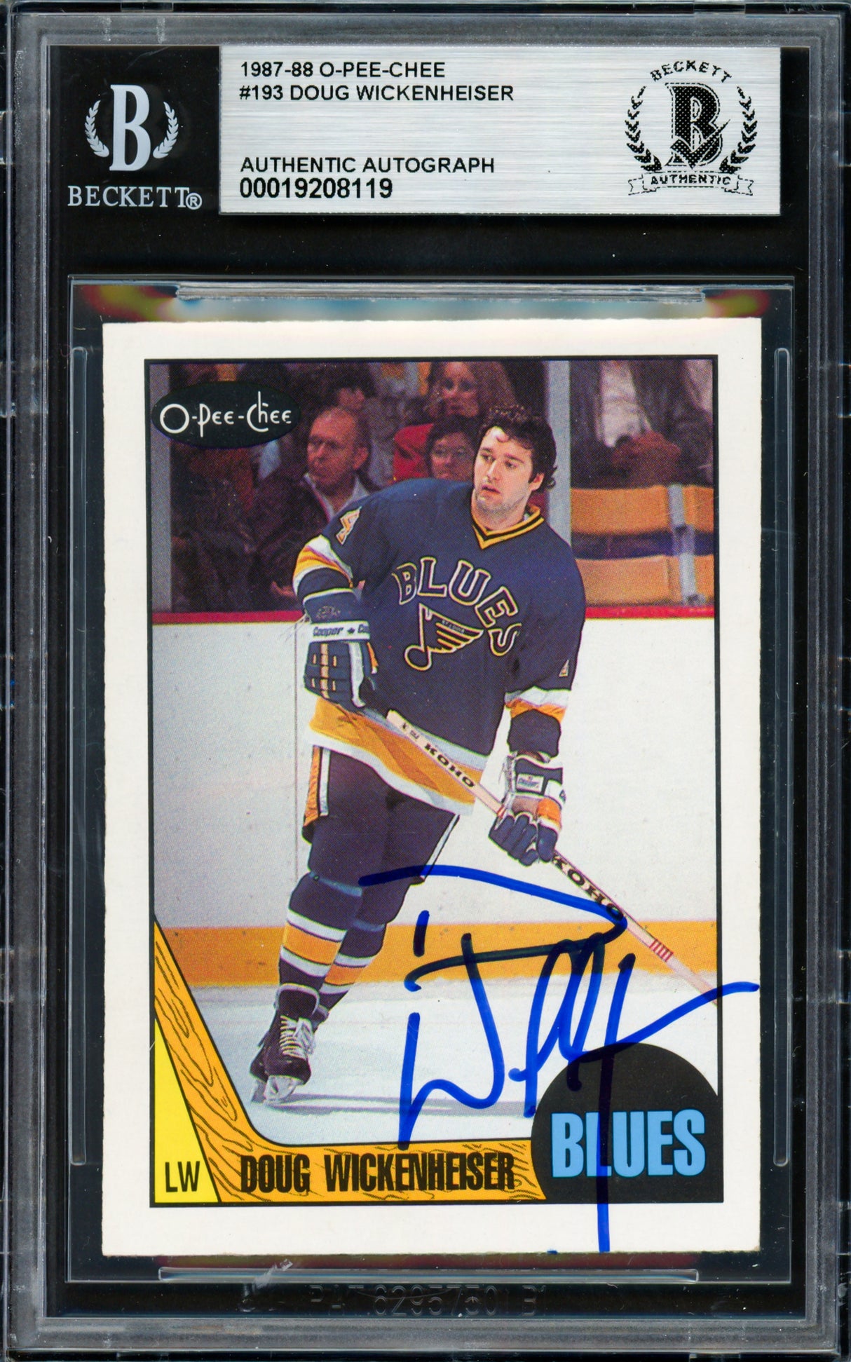 Doug Wickenheiser Autographed 1987-88 O Pee Chee Card #193 St. Louis Blues Beckett BAS #19208119