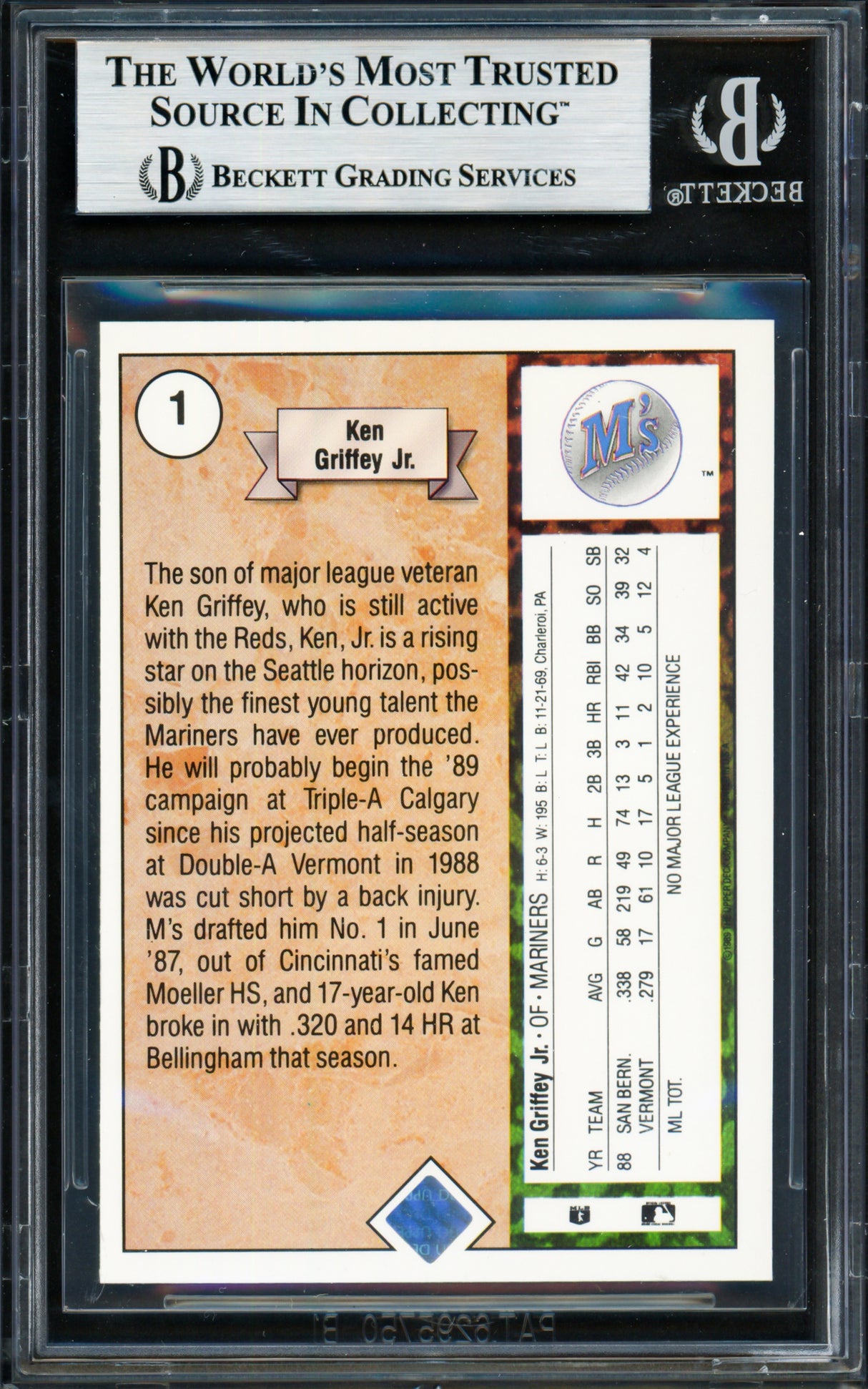 Ken Griffey Jr. Autographed 1989 Upper Deck Rookie Card #1 Seattle Mariners Beckett BAS #19211211