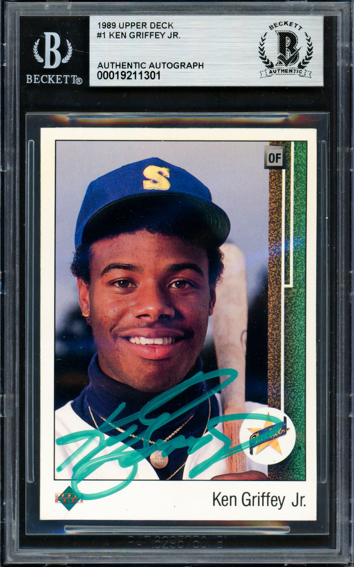 Ken Griffey Jr. Autographed 1989 Upper Deck Rookie Card #1 Seattle Mariners Beckett BAS #19211301