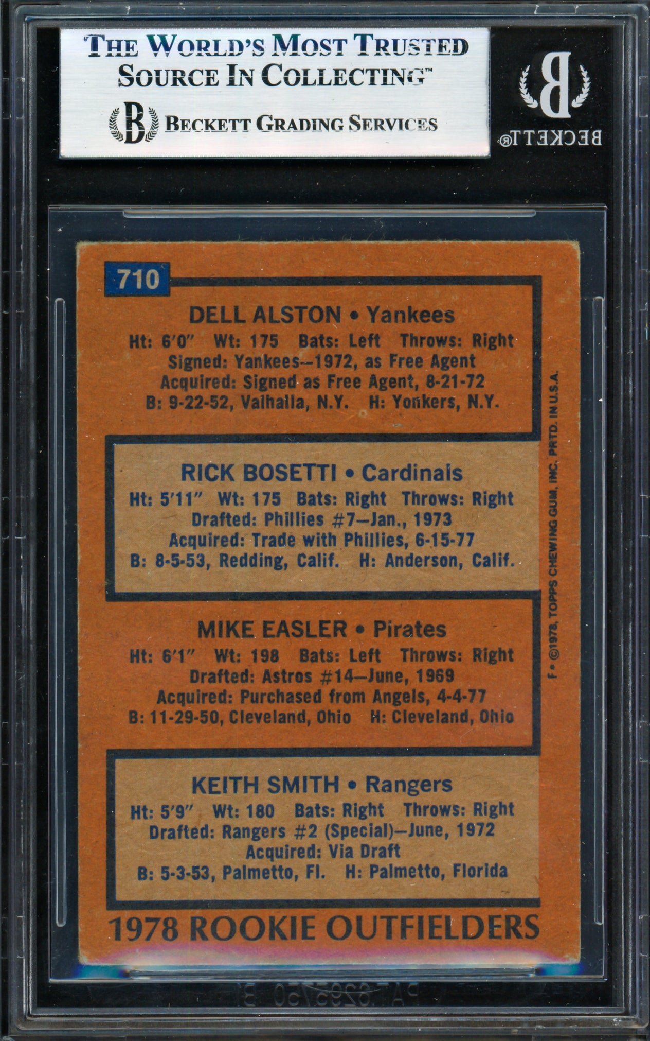 Rookie Outfielders Autographed 1978 Topps Card #710 Signed By All 4 Beckett BAS #18054820