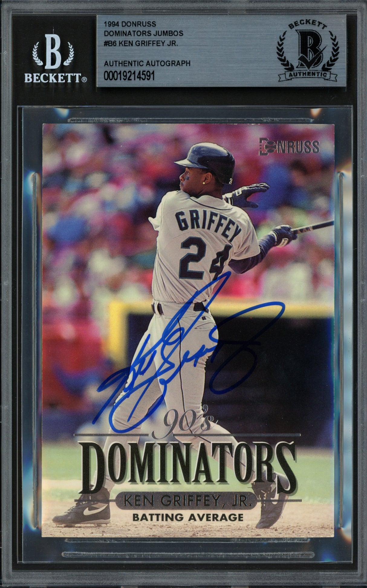 Ken Griffey Jr. Autographed 1994 Donruss Dominators 3.5x5 Card #6 Seattle Mariners Beckett BAS #19214591