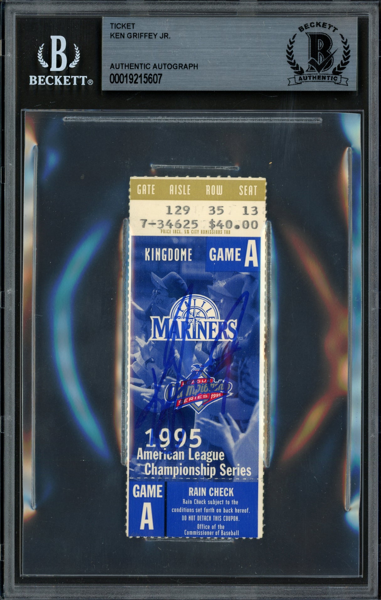 Ken Griffey Jr. Autographed 1995 ALCS Game 1 Ticket Seattle Mariners Beckett BAS #19215607