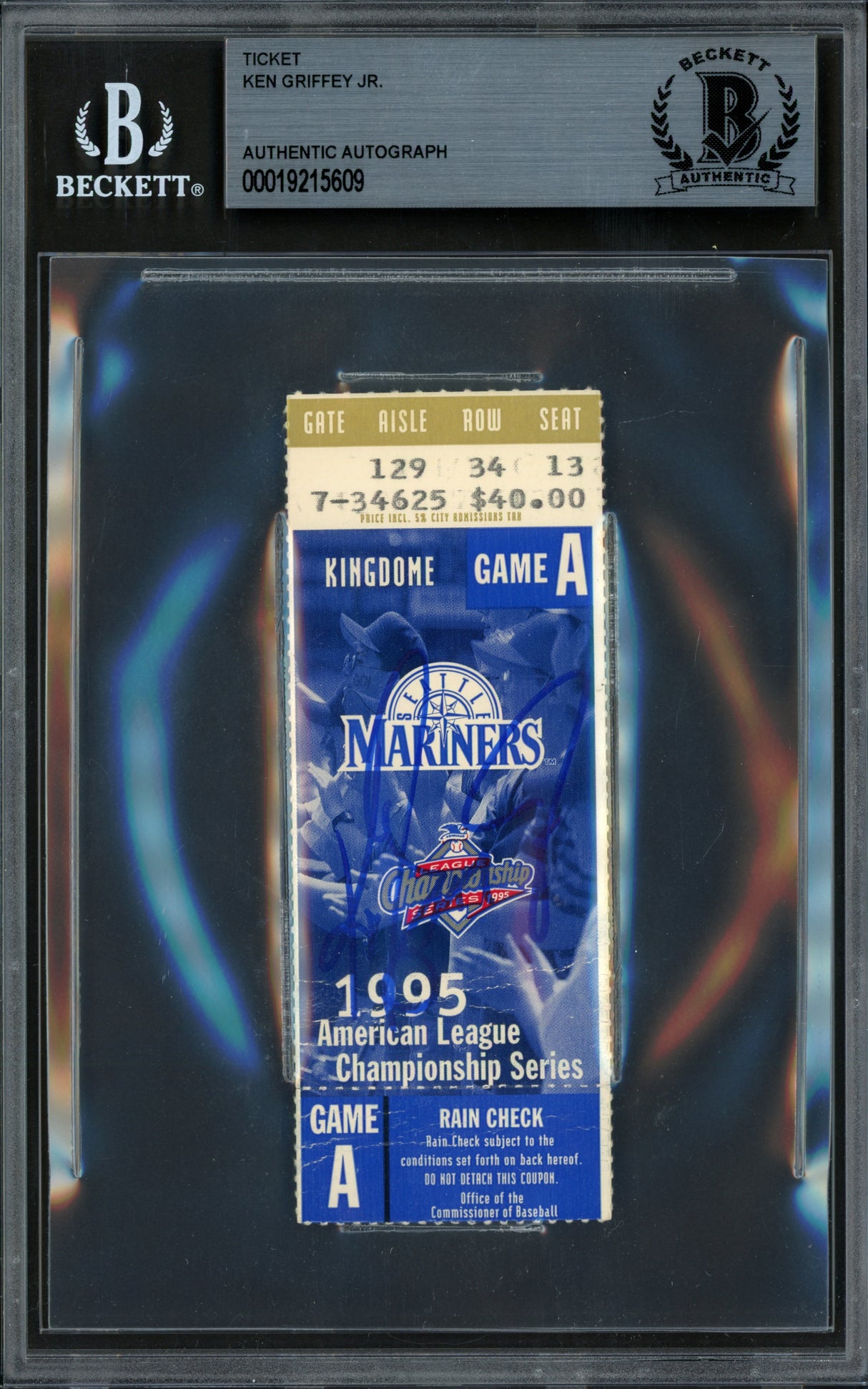Ken Griffey Jr. Autographed 1995 ALCS Game 1 Ticket Seattle Mariners Beckett BAS #19215609
