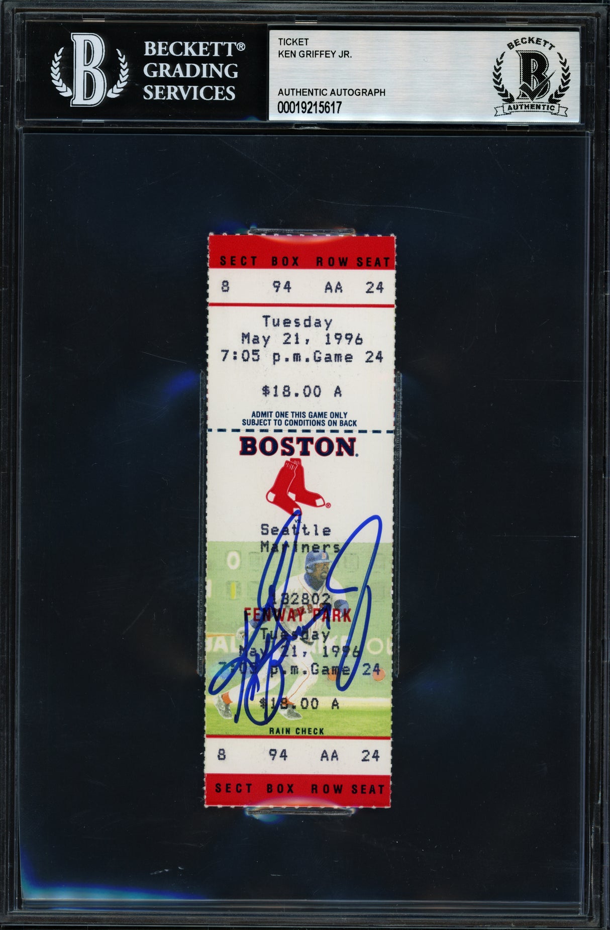 Ken Griffey Jr. Autographed 5/21/96 200th HR Ticket Seattle Mariners Beckett BAS #19215617