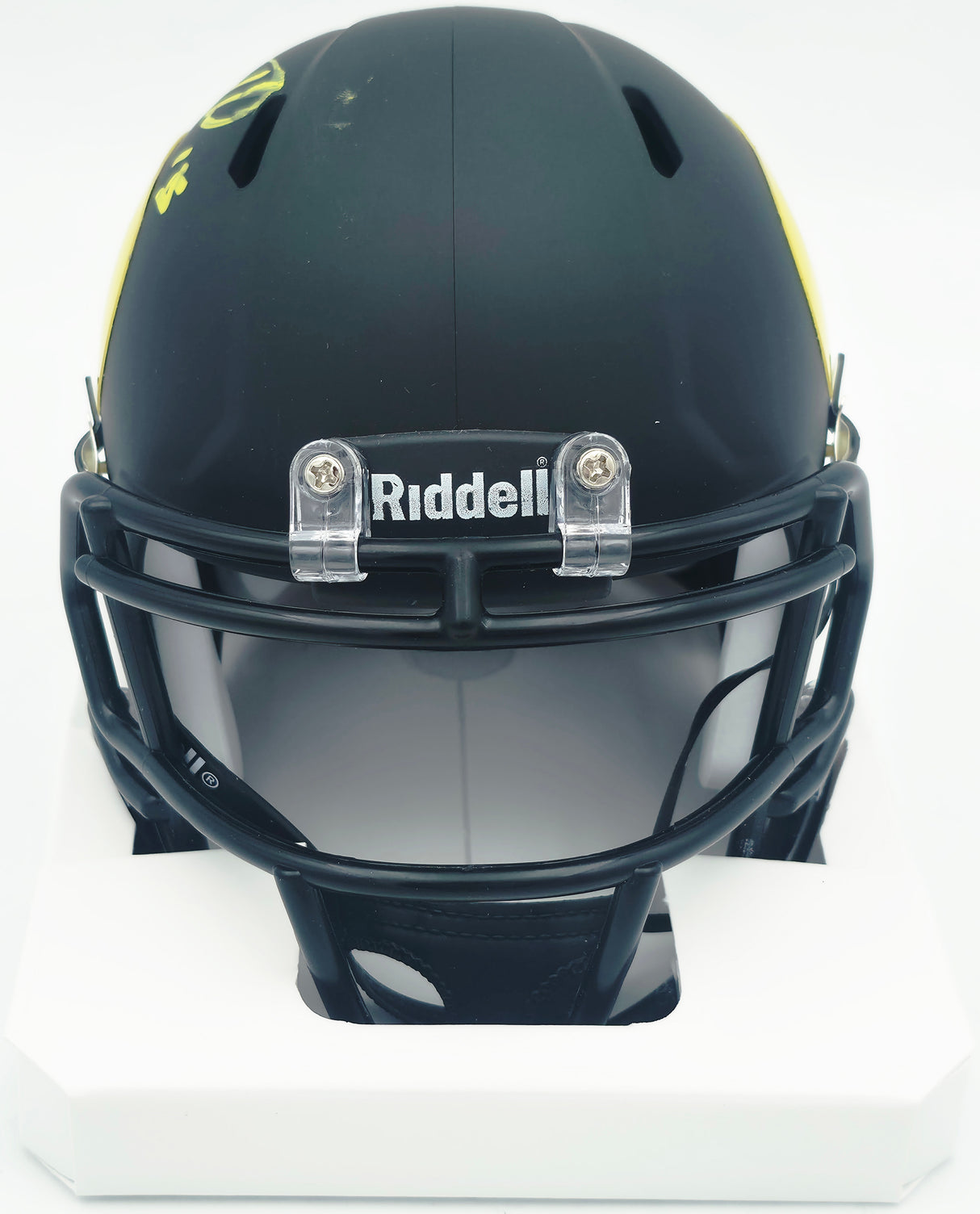Tez Johnson Autographed Oregon Ducks Matte Black Speed Mini Helmet (Smudged) JSA Witness #WC196032