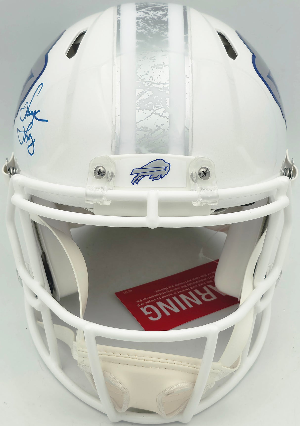 Jim Kelly, Thurman Thomas & Andre Reed Autographed Buffalo Bills Rivalries White Full Size Speed Authentic Helmet (Smudged) Beckett BAS Witness #4W369388