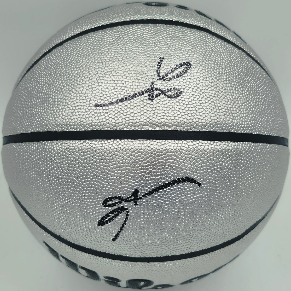 Allen Iverson Autographed Platinum Edition Composite Leather Basketball Philadelphia 76ers (Signed Twice) Beckett BAS Witness #3W343064