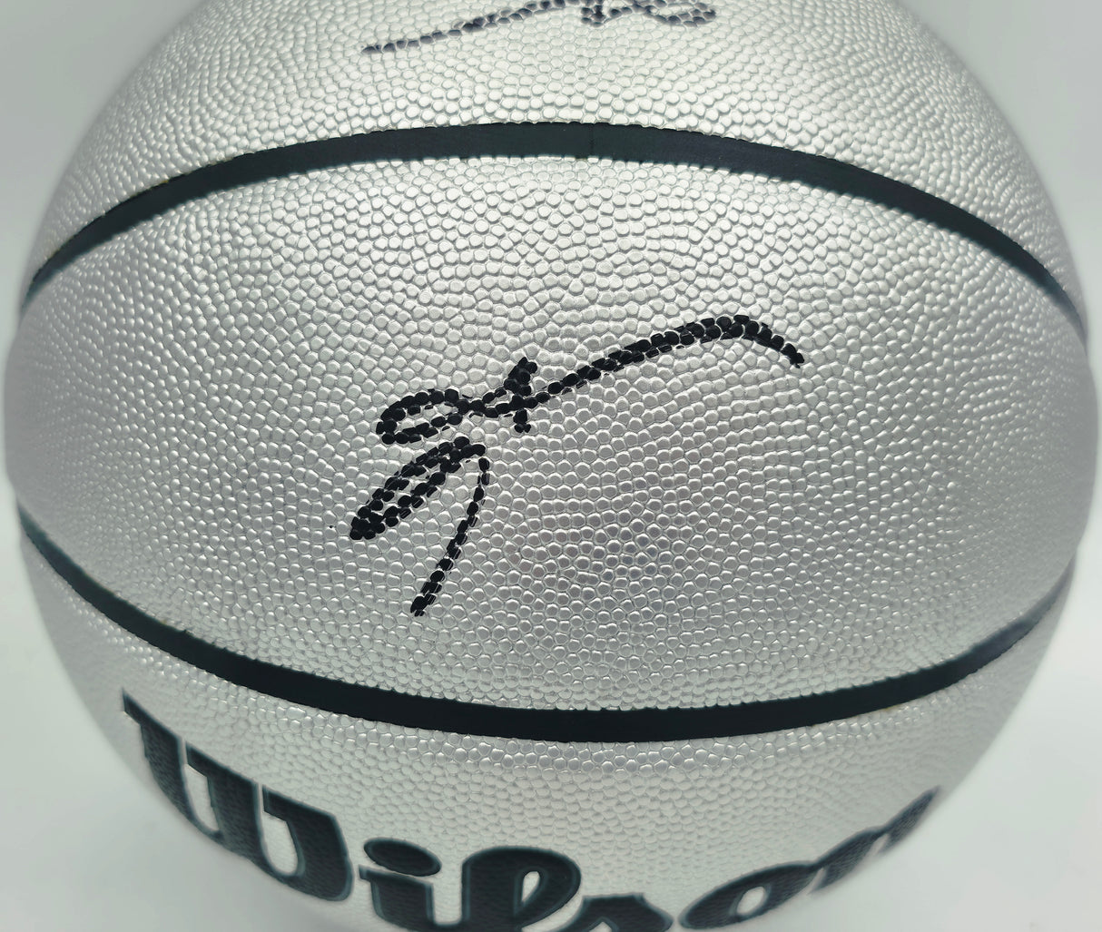 Allen Iverson Autographed Platinum Edition Composite Leather Basketball Philadelphia 76ers (Signed Twice) Beckett BAS Witness #3W343064