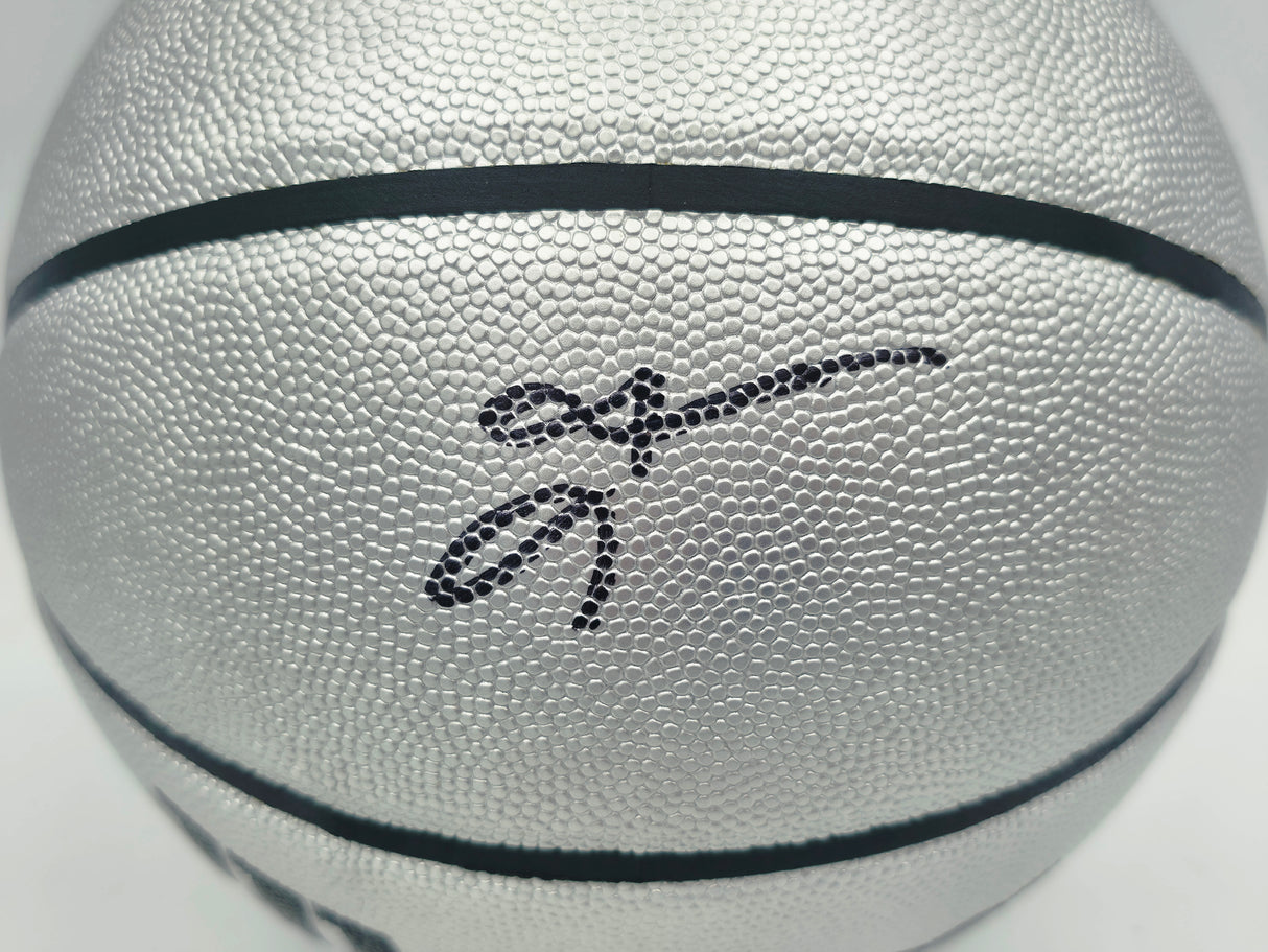 Allen Iverson Autographed Platinum Edition Composite Leather Basketball Philadelphia 76ers (Signed Twice) Beckett BAS Witness #3W343064