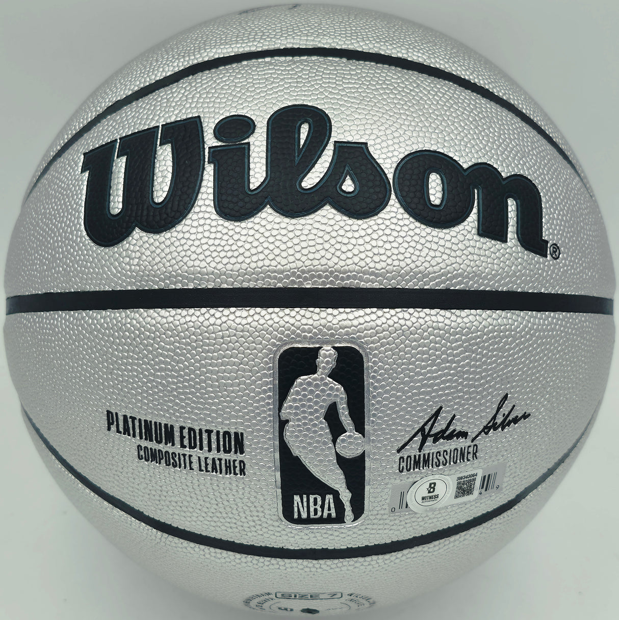Allen Iverson Autographed Platinum Edition Composite Leather Basketball Philadelphia 76ers (Signed Twice) Beckett BAS Witness #3W343064