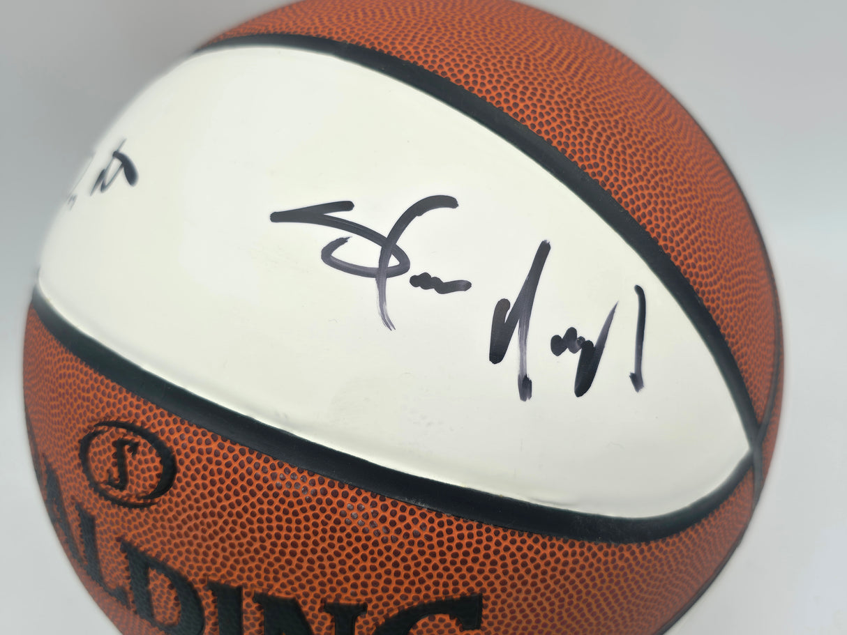 Gary Payton & Shawn Kemp Autographed White Spalding Leather Basketball Seattle Supersonics Beckett BAS QR #BF05054